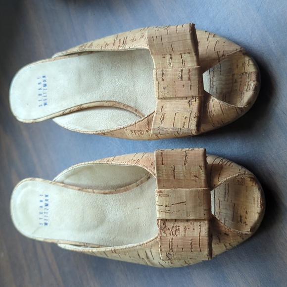 Stuart Weitzman Cork Kitten Heels Size US 8 Bow Slip-Ons - Picture 2 of 9